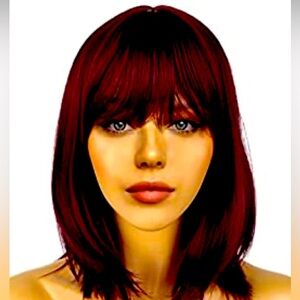 NWTS *** LANCAINI BURGUNDY STRAIGHT SHOULDER LENGTH WIG WITH BANGS!!!
